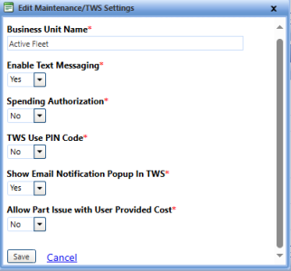 Edit maintenance/TWS settings